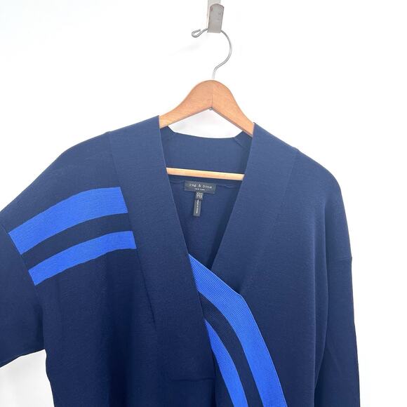 Rag & Bone Navy Blue Merino Wool Long Sleeve Stripe Tunic Sweater Womens XXS - Picture 3 of 7
